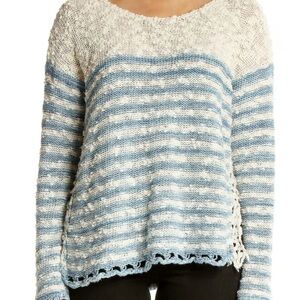 Free People Blue and Cream Striped Sweater